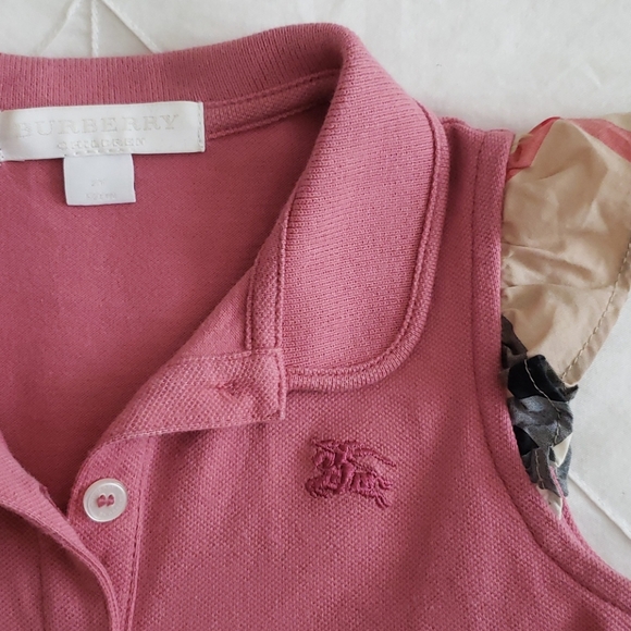 2Y Burberry Flutter-sleeve Cotton Pique Polo Shirt - Picture 3 of 4